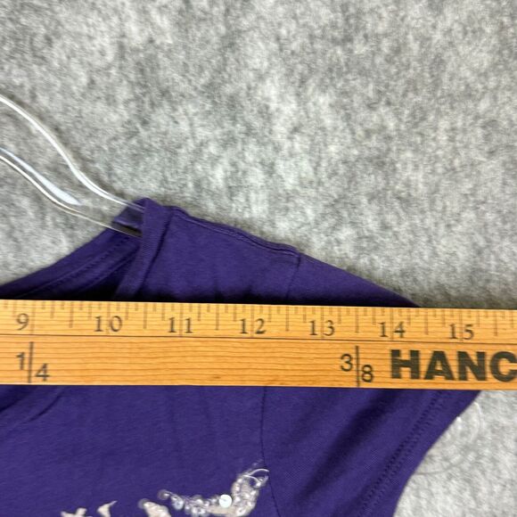 Vtg Express Graphic Sequin Bird Top Purpl Y2K Ombre Shirt Flying ❤️ Formation XS - Picture 7 of 9